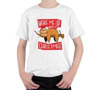 Wake Me Up When It's Christmas Faultier - Camiseta unisex para niños, Blanco, 140