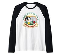 Wake Me When It's Christmas Lindo Sleeping Penguin Funny Camiseta Manga Raglan
