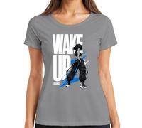 Wake Up Anime Girl Techwear Otaku Japan Y2K - Camiseta para mujer, gris, M