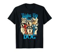 Wake Up Dog Lover Canine Collage Pop Art Gráfico Camiseta