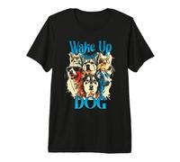 Wake Up Dog Lover Canine Collage Pop Art Gráfico Camiseta Premium