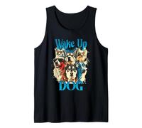 Wake Up Dog Lover Canine Collage Pop Art Gráfico Camiseta sin Mangas
