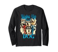 Wake Up Dog Lover Canine Collage Pop Art Gráfico Manga Larga