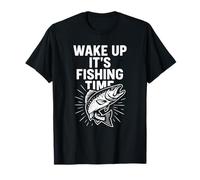 Wake Up It's Fishing Time Gráfico Divertido Pescador Camiseta