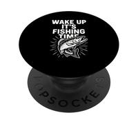 Wake Up It's Fishing Time Gráfico Divertido Pescador PopSockets PopGrip Adhesivo