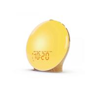 Wake Up Light Alarm Clock for Heavy Sleepers with Sunrise Simulation FM Radio 15 Nightlights 8 Sounds Sleep Timer Wood Grain for Bedroom