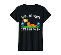 Wake Up Sluts It's Time to Sin, Funny Animal Meme Camiseta gráfica económica, Mujer, Negro, M