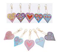 Wakects 5 llaveros de pintura de diamantes 5D, mini llaveros en forma de corazón, para manualidades con pintura de diamantes, con accesorios, para principiantes y adultos