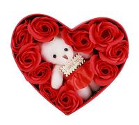 Wakects Bouquet de Flores de, Material de Flores con Caja de Osos, Simulación Distintiva para Cumpleaños, Día de San Valentín, Decoración de Boda Experiencia de Baño Lujoso, (rojo)