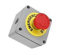 Wakects Interruptor de Botón Pulsador de Parada de Emergencia Impermeable IP66 Corte Rápido de Energía para Equipos Industriales de Control Al Aire Libre Carcasa de Aleación de Aluminio (80*75*60)