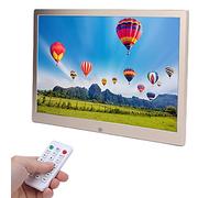 Wakects Marco digital de 12 pulgadas LED 1280 x 800 HD con mando a distancia Soporte Foto/Video/Música/Calendario/Despertador, Metal, Regalo para Amigos/Familia/Mayores(Oro)