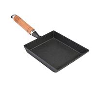 Wakects Sartén Tamagoyaki, Sartén de Hierro Fundido con de Madera para Estufas de Inducción de Cerámica Halógenas a Gas, 14,6x6,1 Pulgadas, Cocinar Huevos, Panqueques