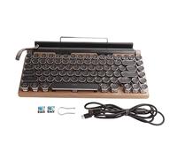 Wakects Teclado Mecánico Bluetooth, 83 Teclas, Estilo Vintage Máquina de Escribir Retro, Tapa Redonda de Metal, Grano de Madera