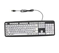 Wakects Trabajo de Trabajo: Teclado USB de Impresión Grande para Discapacidades Visuales con Teclas Blancas Letras Negras 107 Teclas 1.5m Cable para Personas Mayores y Restringidos