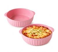 WakiHong 2 Articles Forme à Gratin Ronde en Céramique Formes à Gratin Rose