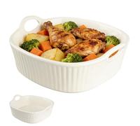 WakiHong Moldes de Cerámica con Asas Cazuela Redonda de Cerámica | Cazuelas Cuadradas,para lasaña,molde redondo para lasaña,patatas fritas,sopa 18*16.8*5.5 CM