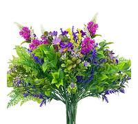 WAKISAKI 9-Piezas Flores Artificiales Exterior Decoracion, Ramos de Flores Plantas Artificiales Geranios Exterior Interior, Diferentes Especies con Variación, (Magenta y Lavanda, 9)