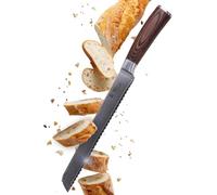 WAKOLI Cuchillo Panero Damasco con Hoja Dentada, hoja afilada de 23 cm de acero damasco 67 capas, Cuchillo de Cocina Profesional para Pan, Mango de madera de pakka