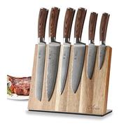 Wakoli EDIB - Bloque de cuchillos con cuchillo (6 piezas) juego de cuchillos de damasco, bloque magnético, cuchillos de cocina afilados de 67 capas de acero VG10, juego de medición para cocineros