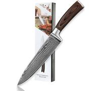 WAKOLI EDIB cuchillo de chef de 20 cm en acero de damasco de 67 capas con núcleo VG10, para carne, pescado, verduras y hierbas, mango de madera Pakka, caja de regalo