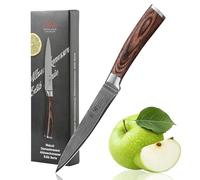 Wakoli EDIB cuchillo de damasco multiusos 12,50cm hoja muy afilada de 67 capas I cuchillo de cocina de damasco y cuchillo de chef profesional de auténtico acero damasco con mango de madera de pakka