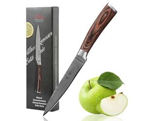 WAKOLI EDIB cuchillo multiusos de damasco con núcleo VG10 y hoja de 12,5 cm - mango de madera Pakka en caja de regalo - para frutas y verduras