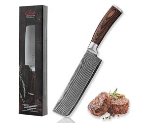 WAKOLI EDIB cuchillo Nakiri profesional de acero de damasco con núcleo VG10, hoja de 17,5 cm, cuchillo de cocina para cortar verduras con mango de madera Pakka, en caja de regalo