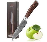 WAKOLI EDIB cuchillo Santoku de acero de damasco con núcleo VG10 y hoja de 12,5 cm - afilado y manejable - mango de madera Pakka en caja de regalo - cuchillo de cocina pequeño para verduras y frutas