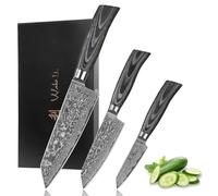 WAKOLI EDIB Pro Black juego de 3 cuchillos de cocina Kiritsuke, acero de damasco de 67 capas con núcleo VG10, caja de madera, hojas de 17 cm, 12 cm y 9 cm, mangos de madera Pakka