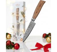 WAKOLI EDIB Pro cuchillo damasco santoku pequeño de 11,50 cm, hoja extremadamente afilada de 67 capas, cuchillo de cocina profesional de acero de damasco auténtico y mango de madera de pakka