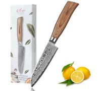 WAKOLI EDIB Pro cuchillo Santoku pequeño de acero de damasco de 67 capas con núcleo VG10, hoja de 11 cm, mango ergonómico de madera Pakka, en caja de regalo, para verduras, fruta y hierbas