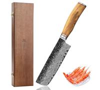 WAKOLI Olive HS cuchillo Nakiri de 17 cm en acero de damasco de 67 capas con núcleo VG10, acabado martillado oscuro, mango de madera de olivo, para verduras y hierbas, con caja de madera