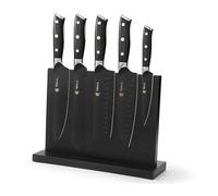 Wakoli Titanium Noir Juego de 5 cuchillos de cocina con cuchillas de acero inoxidable de 12,5 a 21 cm, revestimiento de titanio negro, mango G10, bloque magnético de cuchillos, juego de cuchillos