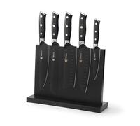 WAKOLI Titanium Noir juego de cuchillos de cocina de 5 piezas con bloque magnético, acero 5Cr15MoV con revestimiento negro, cuchillo de chef, cuchillo de pan, Nakiri, Santoku y cuchillo para verduras