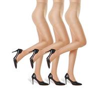WAKUNA 3 pares de medias transparentes para mujer - 20D Control Top Pantyhose con dedos reforzados-naturaleza-l