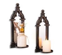 Walasis Candelabros negros para decoración de pared - Portavelas de pared de espejo gótico para decoraciones de arte de Halloween - Juego de 2 velas de madera de granja para el hogar