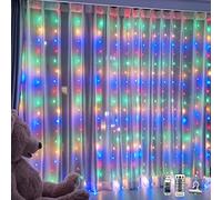 WALCHO Luces de Cadena de Cortina, Alimentado por USB Cortina de Luces, 8 Modos 2.4 * 1.8M 144 LED con control remoto, Luces Navidad para Decoración Ventana,Navidad,Fiestas, Árboles (Multicolor)