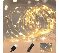 WALCHO Luces de hadas alimentadas por USB,120 LED de 12m/39 pies con cadena,luces impermeables para dormitorio,jardín,boda,Navidad,decoración para exteriores e interiores,blanco cálido.
