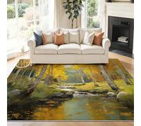 Wald Bach - Alfombra para pasillo (160 x 230 cm) | Natural Pastoral Suave Plegable Amarillo Verde Decoración Alfombra Impreso para Dormitorio Cocina Comedor Sala de estar