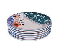 Wald - Colección de mesa de platos llanos, hondos, frutas, ensaladera y plato de cerámica, decoración acuarela, lavables en lavavajillas (plato llano, 6 unidades)