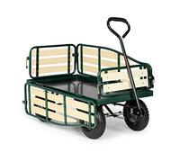 Waldbeck Ventura - Carretilla de Mano, Carro de Transporte de Acero, Gran Superficie de Carga Pesada, Soporta hasta 300kg, Paredes Laterales Plegables, Ruedas Goma, Verde Oscuro