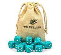 Waldfelsen 6, 12, 20, 30 o 50 dados de alta calidad, tamaño estándar, 16 mm, dados acrílicos con forma de ajo, 6 caras, juego de accesorios de juego con bolsa de tela (turquesa, 12 unidades)