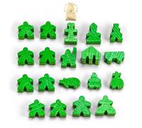 Waldfelsen® Figuras de juego aptas para Carcasona - 8 Meeple y 11 figuras especiales para el juego básico, las 10 expansiones y los Minis 2 y 6 (color verde hierba)