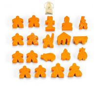 Waldfelsen® Figuras de juego aptas para Carcasona - 8 Meeple y 11 figuras especiales para el juego básico, las 10 expansiones y los Minis 2 y 6 (color naranja)