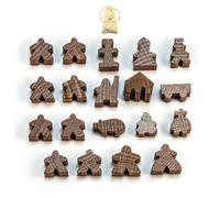 Waldfelsen® Figuras de juego aptas para Carcasona - 8 Meeple y 11 figuras especiales para el juego básico, las 10 expansiones y los Minis 2 y 6 (color marrón)
