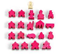 Waldfelsen® Figuras de juego aptas para Carcasona - 8 Meeple y 11 figuras especiales para el juego básico, las 10 expansiones y los Minis 2 y 6 (color rosa)
