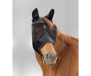 Waldhausen Máscara Antimoscas PREMIUM con Protección de Orejas, Negro - Pony Waldhausen