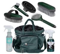 Waldhausen Supreme Juego de cuidado de caballos, 8 piezas, incluye bolsa de limpieza, cepillos, cerillas, raspadores, loción y spray con purpurina, juego completo para pelaje, melena y pezuñas, color