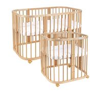 Waldin Bebé Cuna Móvil 7en1 de Madera, Colchón, Crece con el Niño, Ventilada, Somier Regulable, Set Todo Incluido, Natural