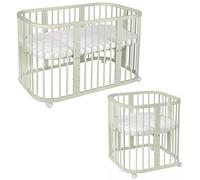 Waldin Bebé Cuna Móvil 7en1 de Madera, Colchón, Crece con el Niño, Ventilada, Somier Regulable, Set Todo Incluido, Olivo